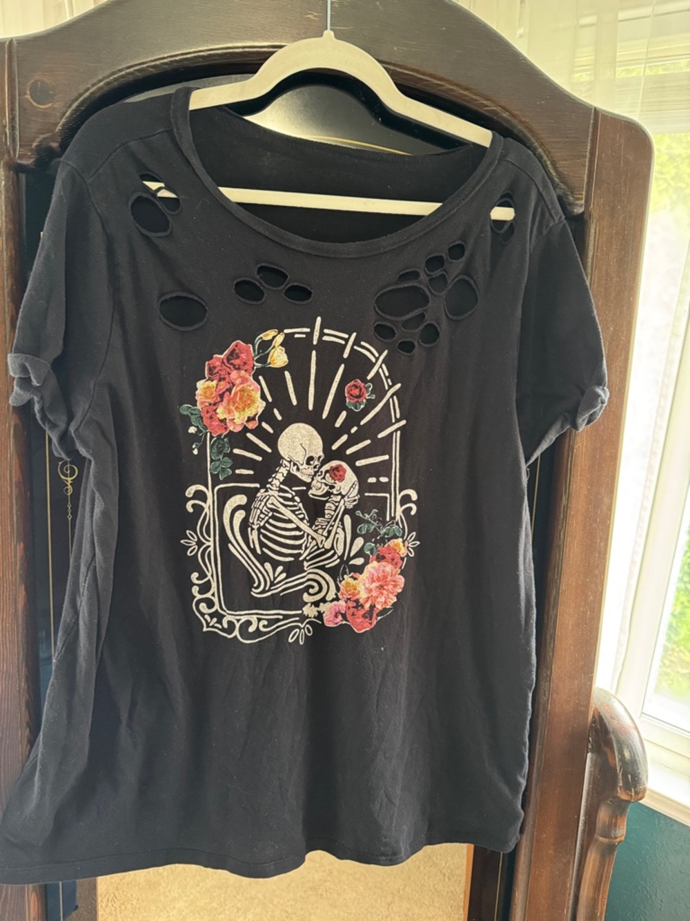 torrid Black Distressed Short-Sleeve Skeleton & Floral Tee
